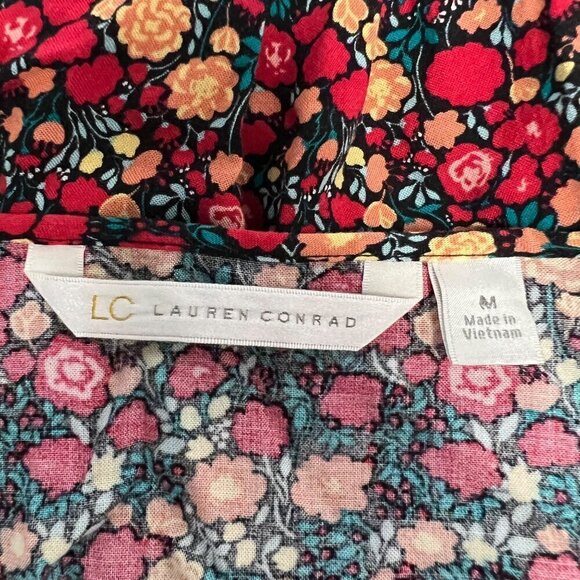 Lauren Conrad Womens Long Sleeve Floral Elastic Tie Waist Dress Above Knee M - Picture 8 of 9